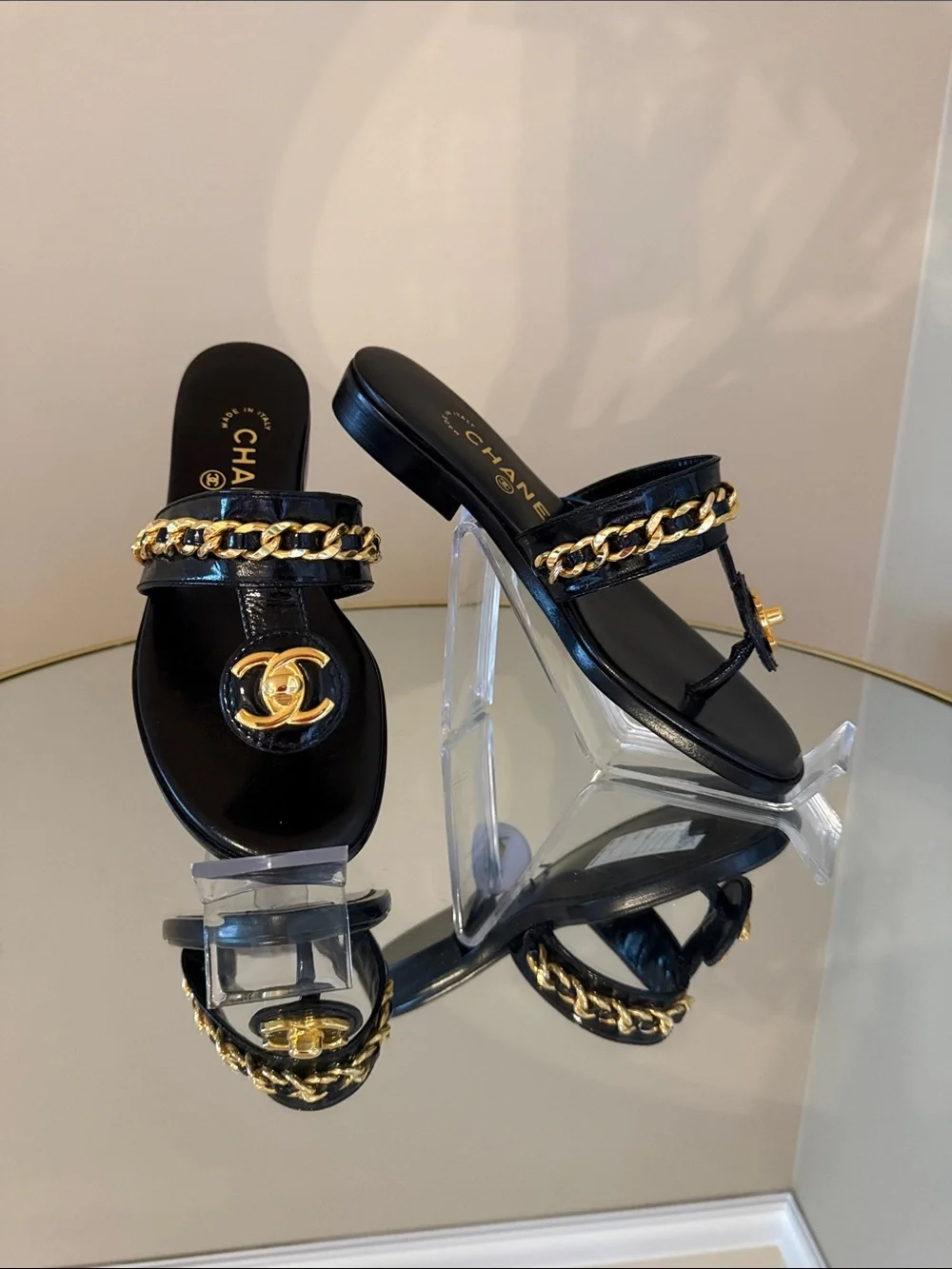 CHANEL Turnlock gold chain sandals size 36.5 - Picture 8 of 17